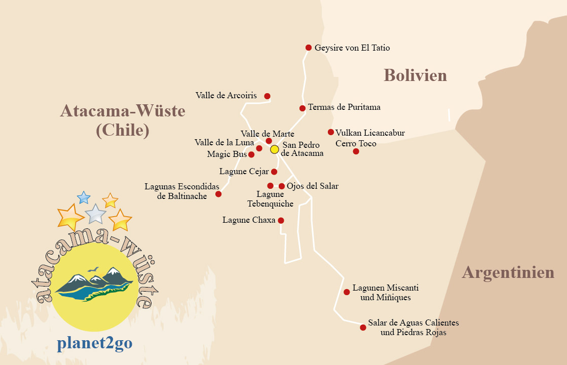 Karte Sehenswürdigkeiten Atacama-Wüste