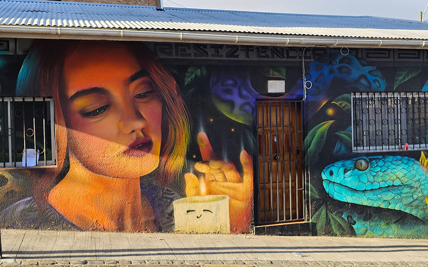 Hausfassade mit Streetart, Cerro Alegre, Valparaíso, Chile