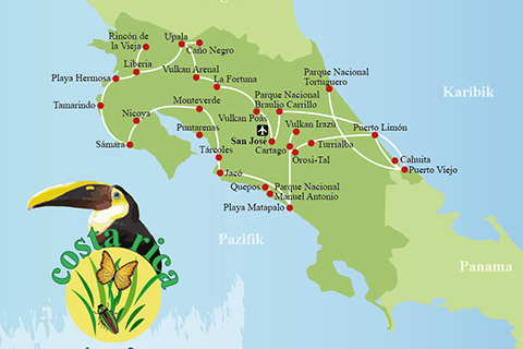 Karte Rundreise Costa Rica