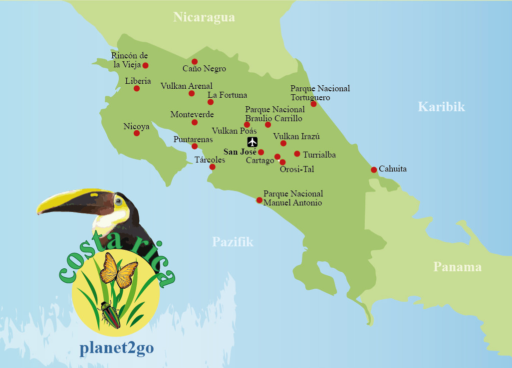 Karte Costa Rica Sehenswürdigkeiten