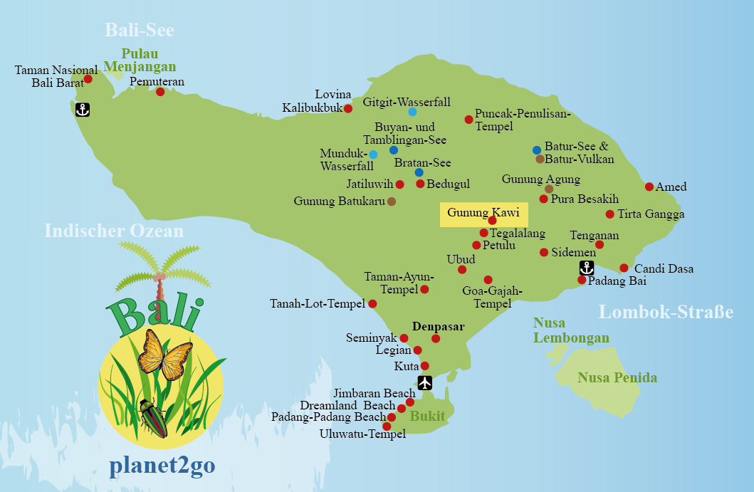 Karte Bali Sehenswürdigkeiten Gunung Kawi Königsgräber