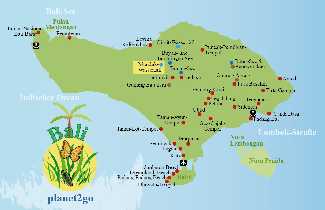 Karte Bali Sehenswürdigkeiten Munduk-Wasserfall