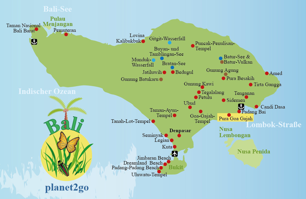 Karte Bali Sehenswürdigkeiten Pura Goa Lawah