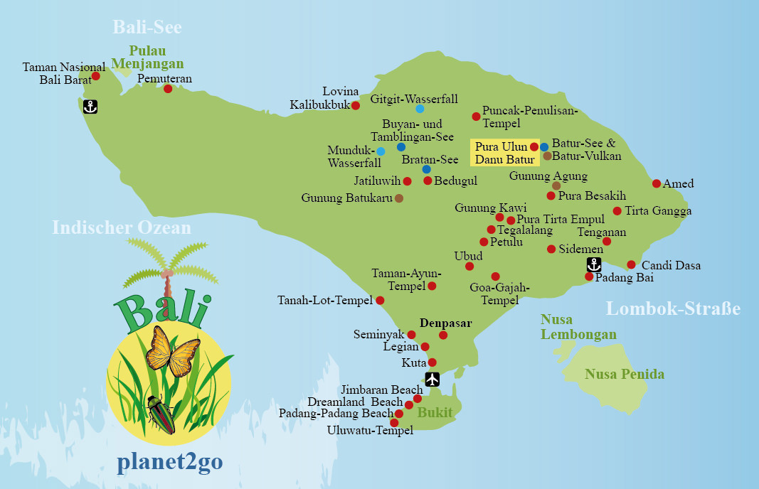 Karte Bali Sehenswürdigkeiten Pura Ulun Danu Batur