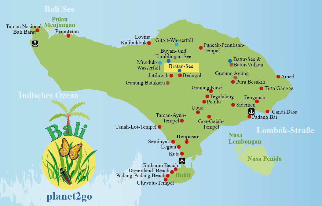 Karte Bali Sehenswürdigkeiten Bratan-See