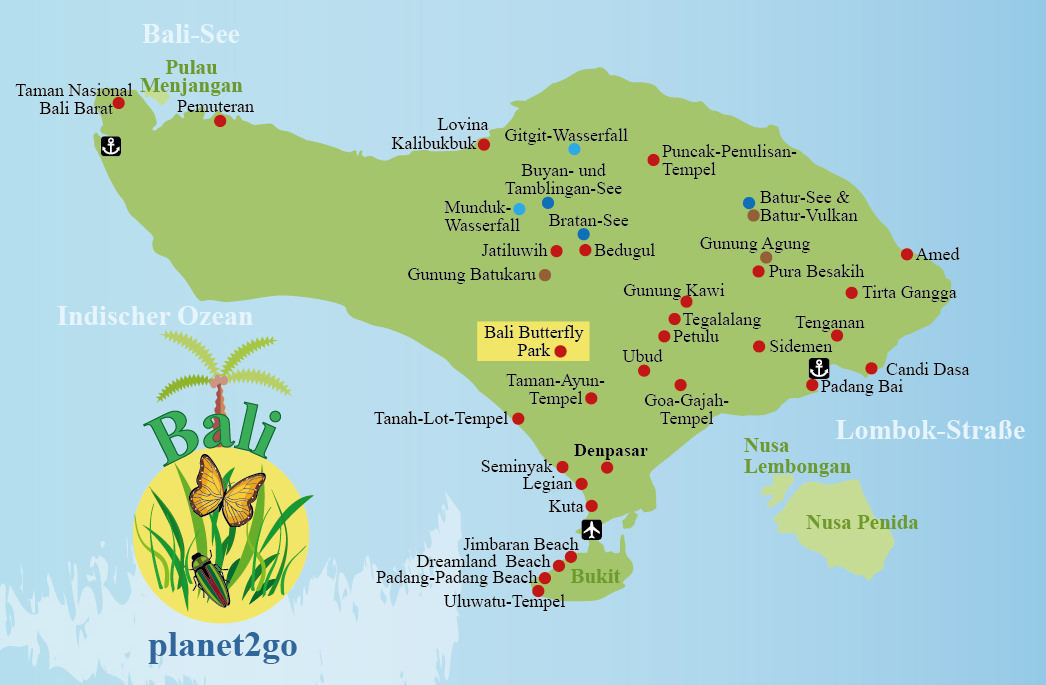 Karte Bali Sehenswürdigkeiten Taman Kupu Kupu