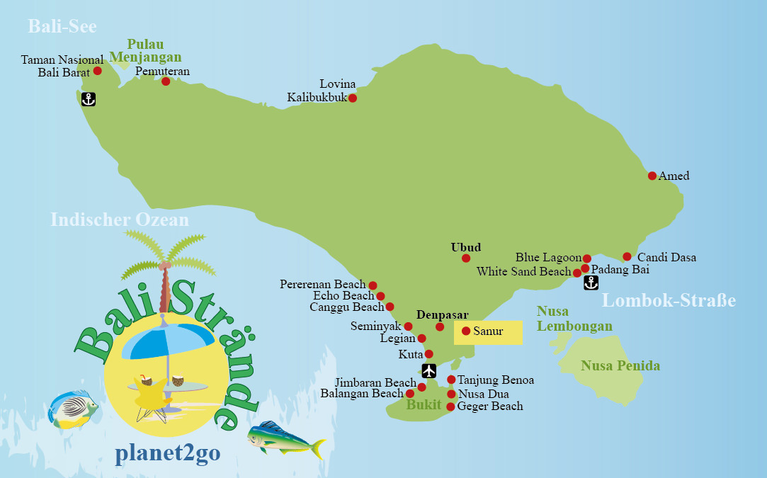 Karte Bali Strände Sanur