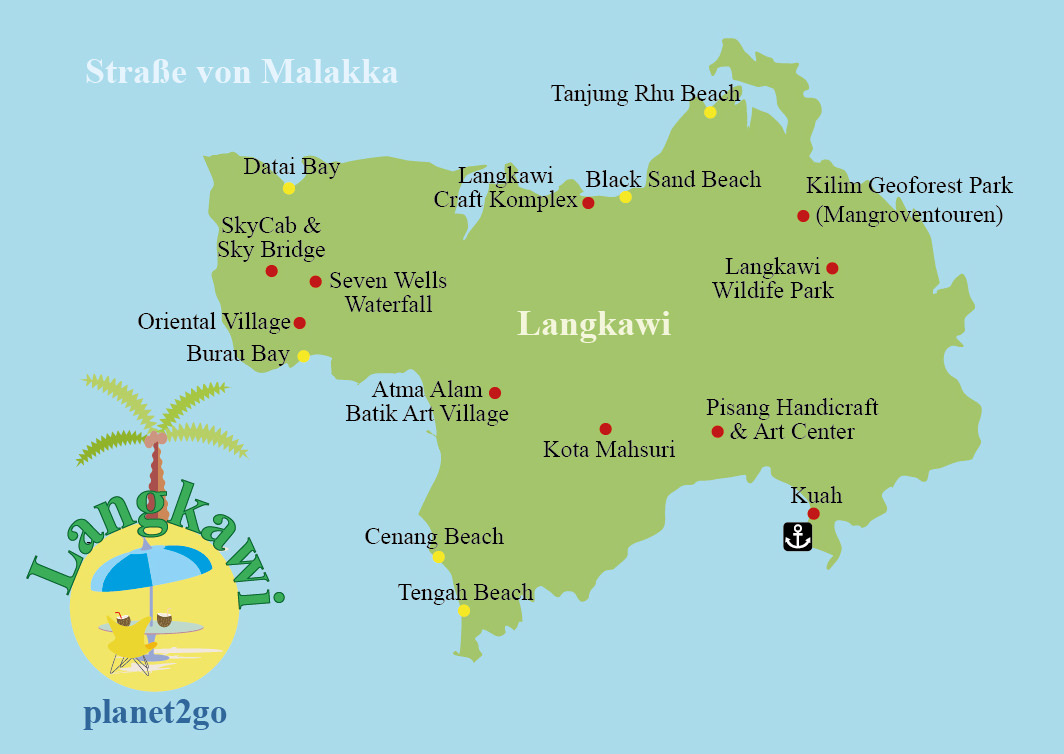 Karte Langkawi Strände und Sehenswürdigkeiten