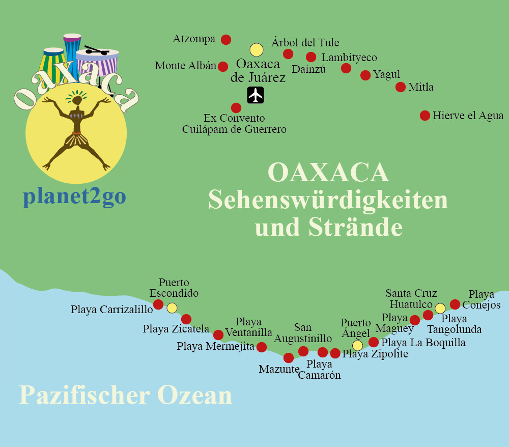 Karte Oaxca Sehenswürdigkeiten Strände