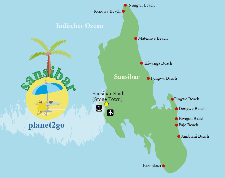 Karte Sansibar Strände