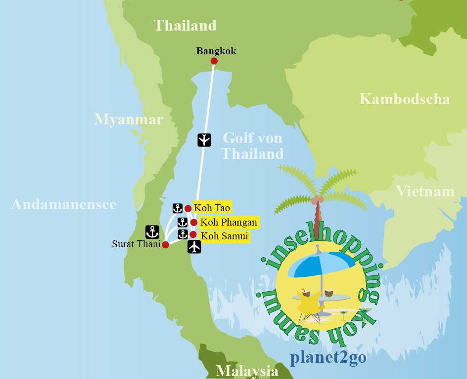 Karte Inselhopping Koh Samui - Koh Phangan - Koh Tao