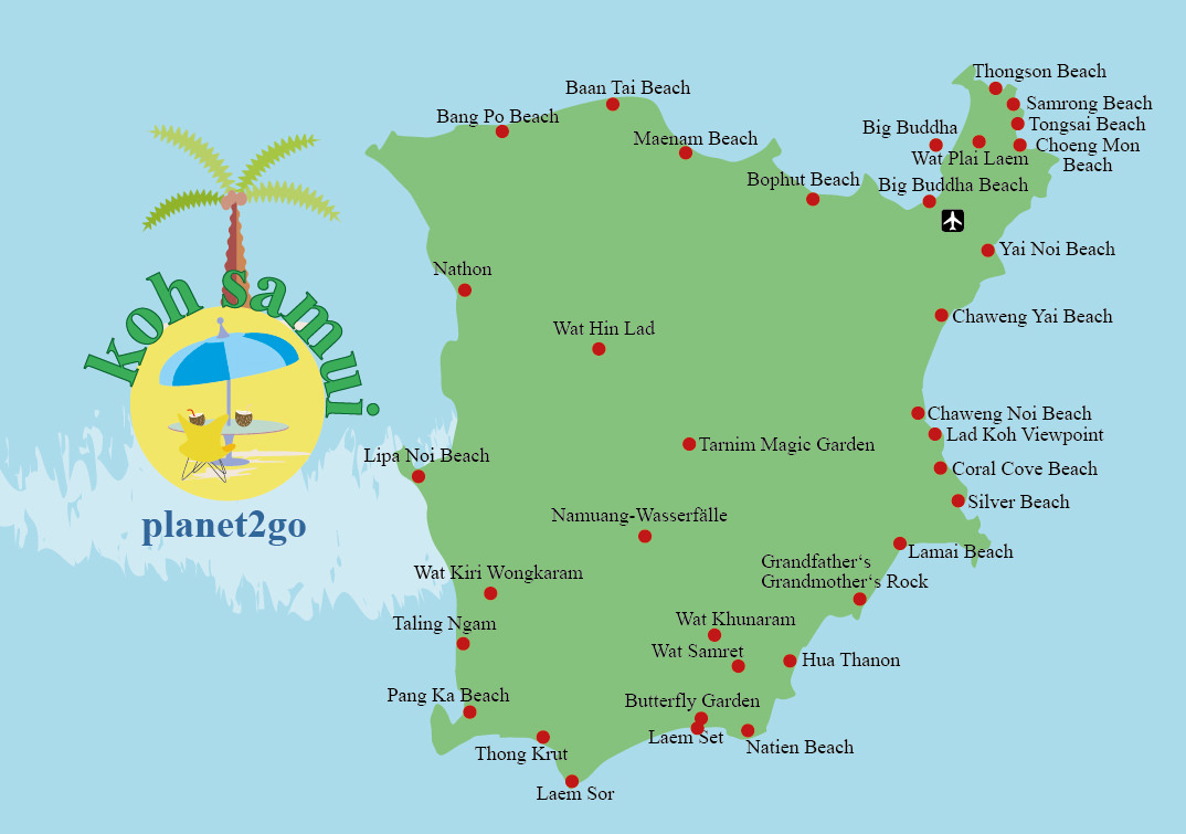 Karte Strände und Sehenswürdigkeiten Koh Samui