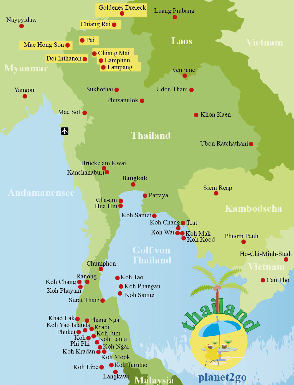 Karte Nordthailand Sehenswürdigkeiten