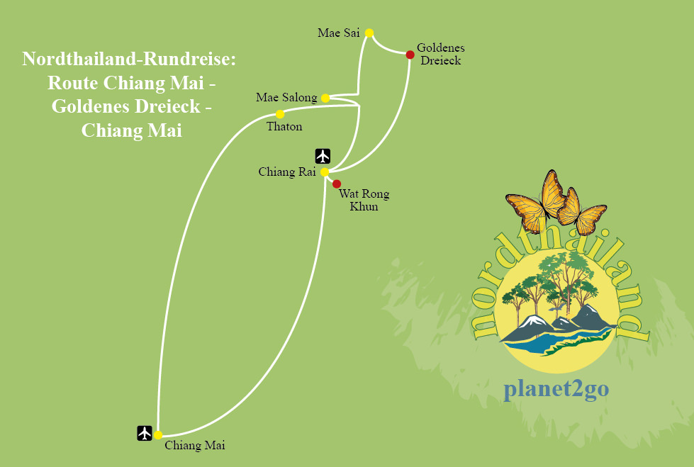 Karte Route Chiang Mai - Goldenes Dreieck