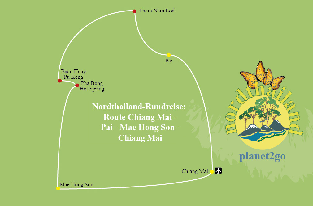 Karte Route Chiang Mai - Pai - Mae Hong Son